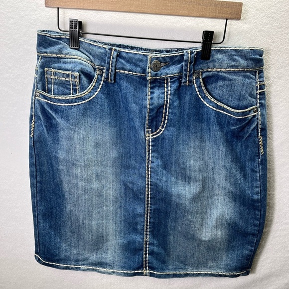 Vanilla Star Wide Stitch Denim Skirt Midi Length Womens 8 Blue Cute summer 2140 - Picture 1 of 7